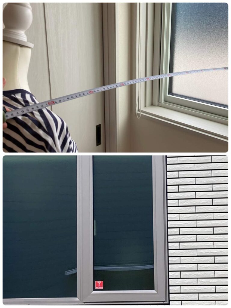 一条工務店でかすみガラスを採用した場合、窓から1マス離れて立つとどれくらい透けるのかをマネキンを置いて検証した結果