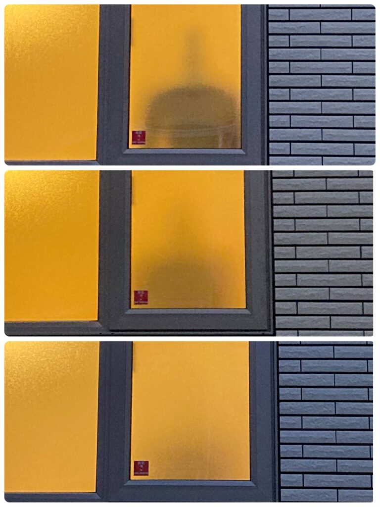 一条工務店でかすみガラスを採用した場合、夜間にどれくらい透けるのかをマネキンを置いて検証した結果