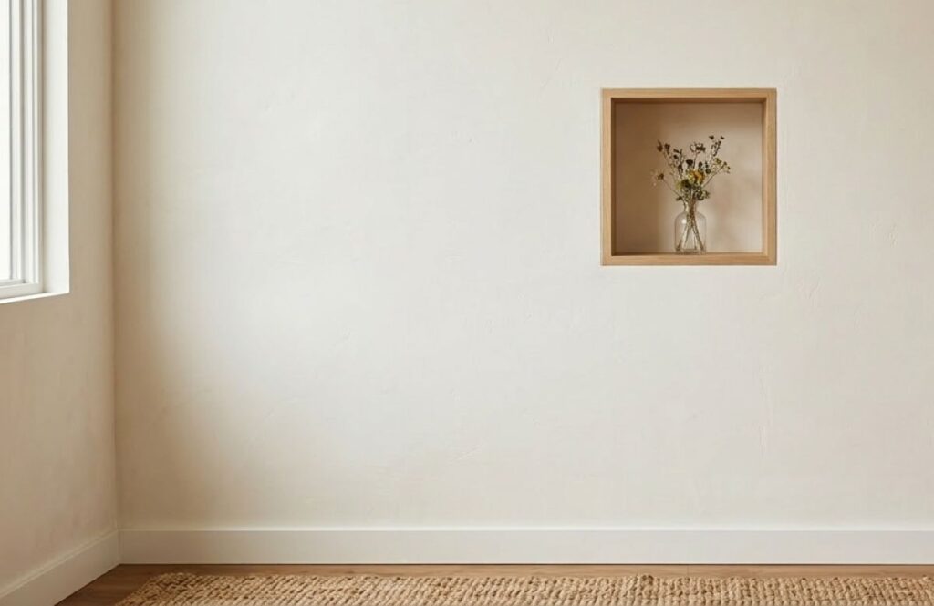 壁に設けられたニッチ。小物やリモコンを収納できるくぼみスペース