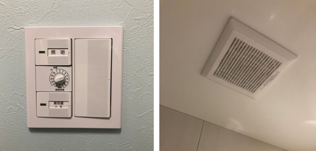 浴室天井に設置されたタイマー付き換気扇