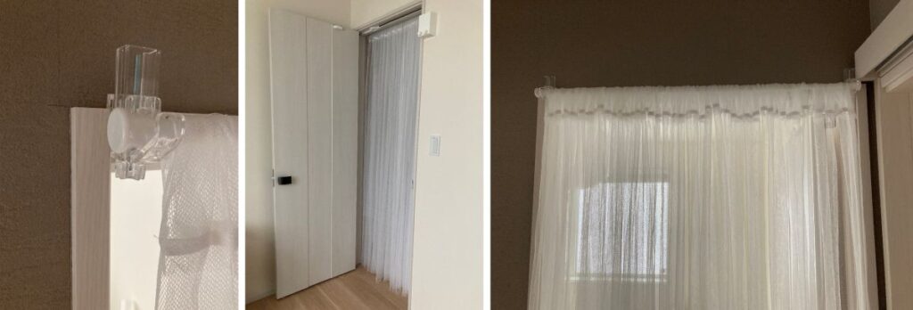 一条工務店のドア枠にイケアのリルを使って目隠ししている様子