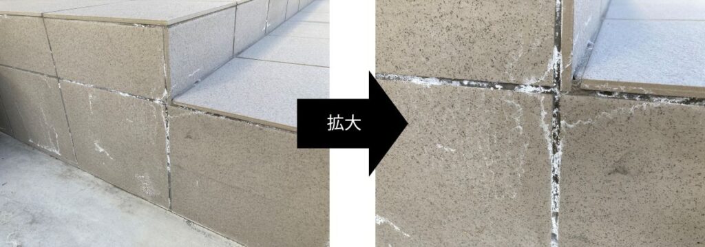 玄関タイルの白華現象の様子