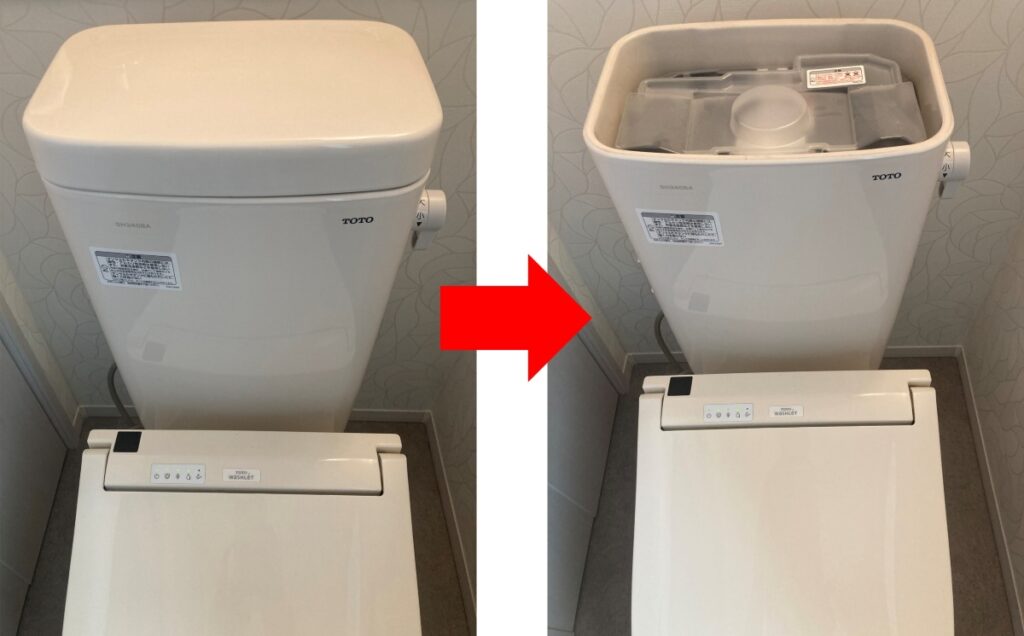 totoタンクありトイレのタンク中の様子