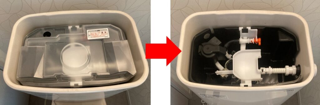 totoタンクありトイレのタンク中の様子
